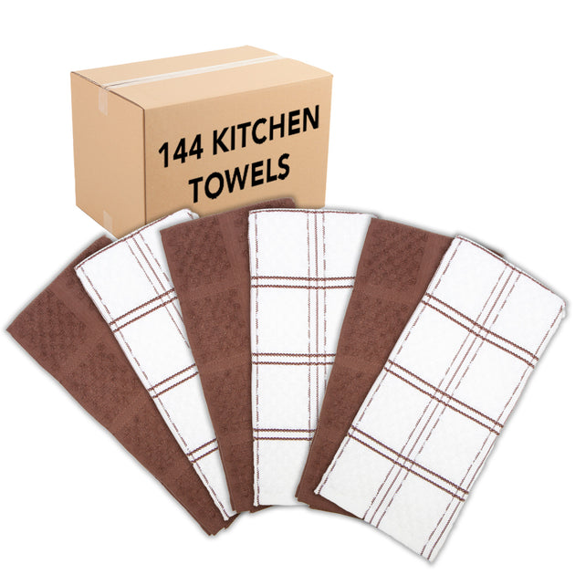 Arkwright Premium Weave Yarn Dyed Kitchen Towel Set (6 Pack), Cotton, 16x26, Tan and White, Size: 3 Pack