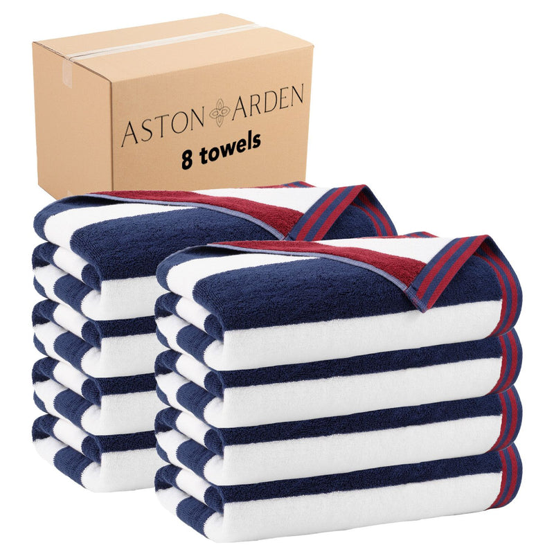 Aston and Arden Striped Reversible Oversized Thick Beach Towel (35x70 in., 600 GSM), Luxury Pool Towel, Extra Large Bath Towel