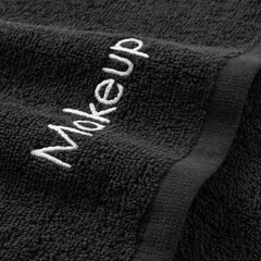 Embroidered Makeup Towels, Set of 6, Black, Cotton, 11x17 in., Buy a 6-Pack or a Case of 144
