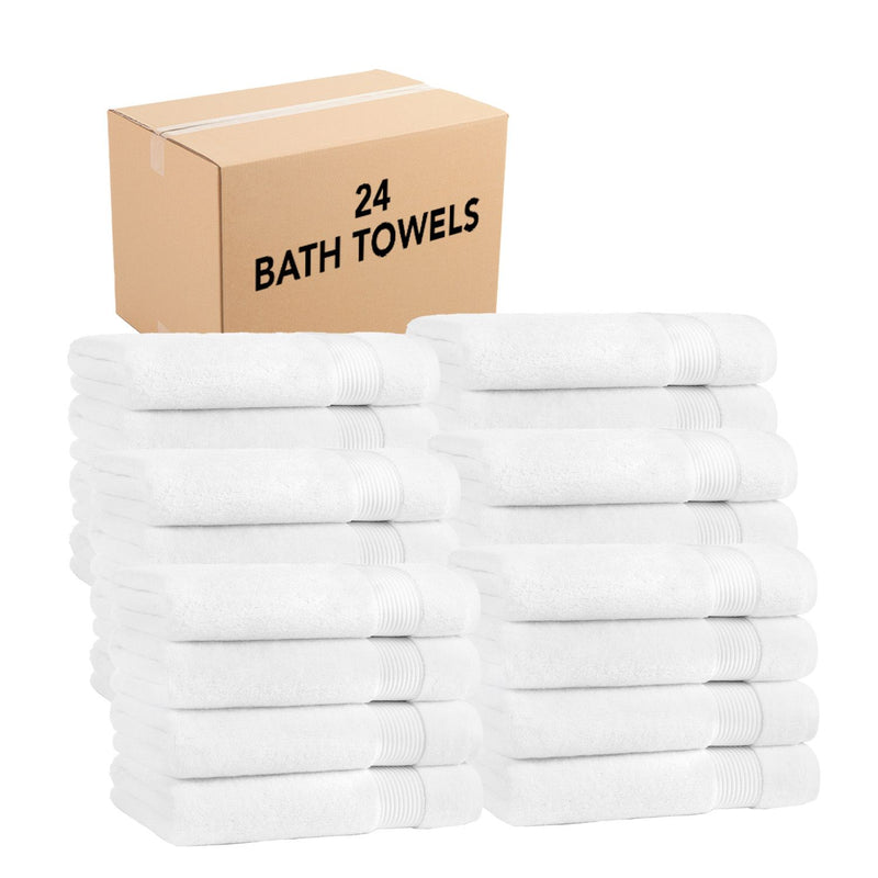 Host & Home Soft & Absorbent 100% Cotton Luxury Bath Towels (4 Pack or Case of 24)), Quick-Drying, 27x54 in., Six Color Options, Dobby Border, Perfect for Homes, Beach Houses, 5-Star Hotels, and Rental Properties