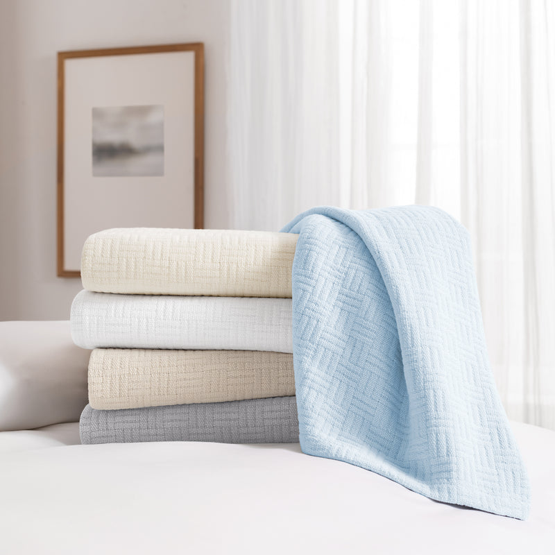 Host & Home 100% Cotton Basketweave Throw, Lightweight Blanket, 300GSM, 5 Colors, size options