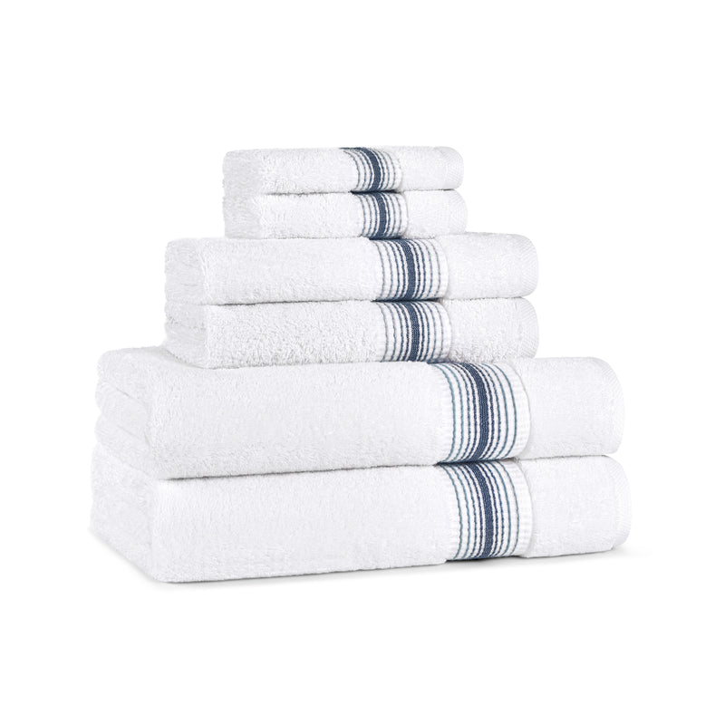 Aston & Arden Luxury White/Ombre Stripe 6-Piece Bath Towel Set, 600 GSM, Soft 100% Turkish Cotton Bathroom Towels, Made in Turkey, 2 Bath Towels, 2 Hand Towels, 2 Washcloths