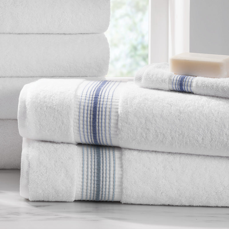 Aston & Arden Luxury White/Ombre Stripe 6-Piece Bath Towel Set, 600 GSM, Soft 100% Turkish Cotton Bathroom Towels, Made in Turkey, 2 Bath Towels, 2 Hand Towels, 2 Washcloths