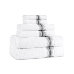 Aston & Arden Luxury White/Ombre Stripe 6-Piece Bath Towel Set, 600 GSM, Soft 100% Turkish Cotton Bathroom Towels, Made in Turkey, 2 Bath Towels, 2 Hand Towels, 2 Washcloths