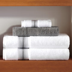 Aston & Arden Luxury White/Ombre Stripe 6-Piece Bath Towel Set, 600 GSM, Soft 100% Turkish Cotton Bathroom Towels, Made in Turkey, 2 Bath Towels, 2 Hand Towels, 2 Washcloths