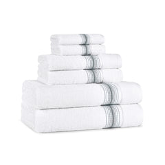 Aston & Arden Luxury White/Ombre Stripe 6-Piece Bath Towel Set, 600 GSM, Soft 100% Turkish Cotton Bathroom Towels, Made in Turkey, 2 Bath Towels, 2 Hand Towels, 2 Washcloths