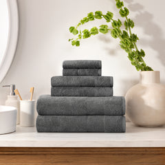 Aston & Arden Luxury Solid 6-Piece Bath Towel Set, 600 GSM, Soft 100% Turkish Cotton Bathroom Towels, Made in Turkey, 2 Bath Towels, 2 Hand Towels, 2 Washcloths