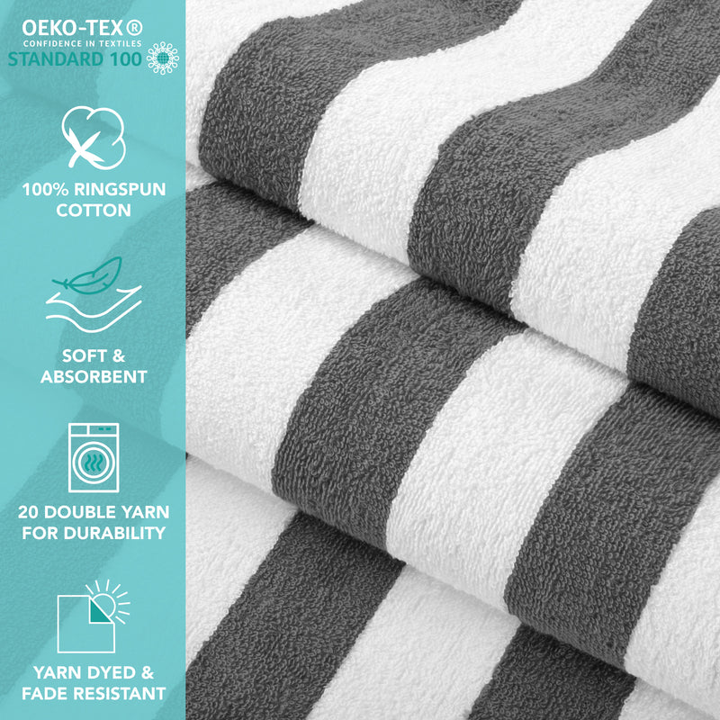 California Cabana Towels Set (30x70 in.) Cotton, Color Stripes Set of 4 or Case of 24