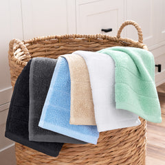 Family Essentials Premium Washcloths, 100% Ringspun Cotton, Soft & Absorbent, Contemporary Design with Dobby, Multipurpose, 12 & 24-Packs