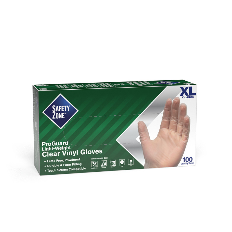 Safety Zone® Vinyl Powdered 2.5 Mil Gloves, Clear, Case of 1000 (10 Boxes)