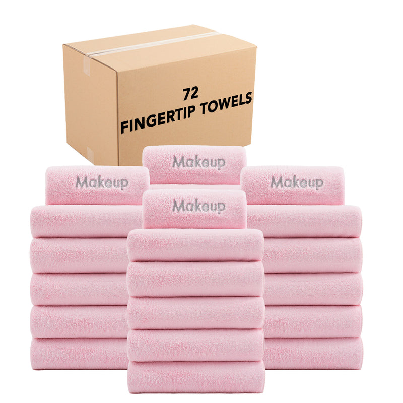 Bck2U Coral Fleece Embroidered Microfiber Makeup Fingertip Towels, 11x17 in., Four Colors, Buy a Set of 6 or Case of 72