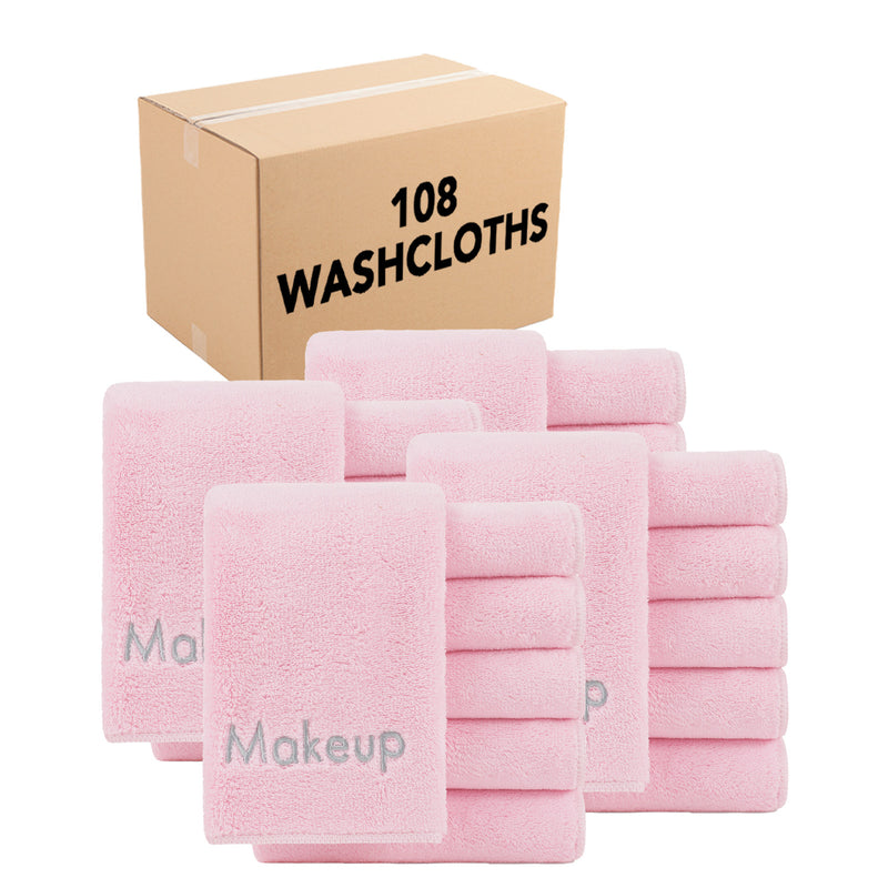 Coral Fleece Embroidered Microfiber Makeup Washcloths, 13x13 in., Three Colors, Buy a Set of 6 or Case of 108