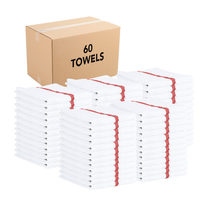 Qwick Wick Bar Mop Towels, 16 x 19 in., Terry Cotton Striped, Bulk Case of 60