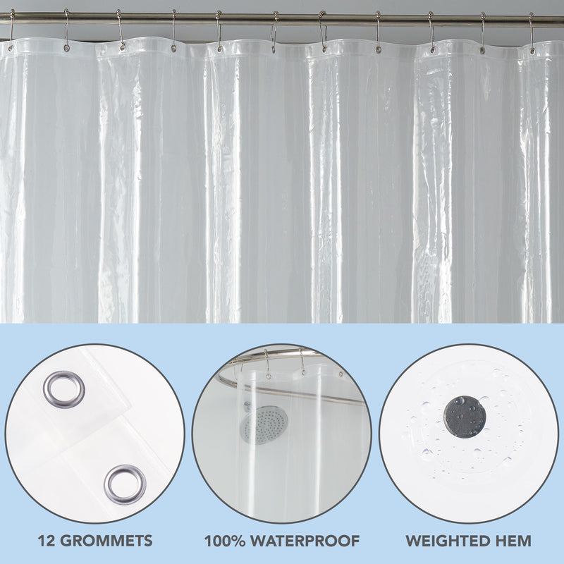 Host & Home Heavy Duty Shower Curtain Liner 2-Pack, Waterproof, 72” x 72”, Clear 8 Gauge PEVA Shower Liner, Soap Scum Resistant, Rust-Proof Metal Grommets, "Stay-Put" Weights