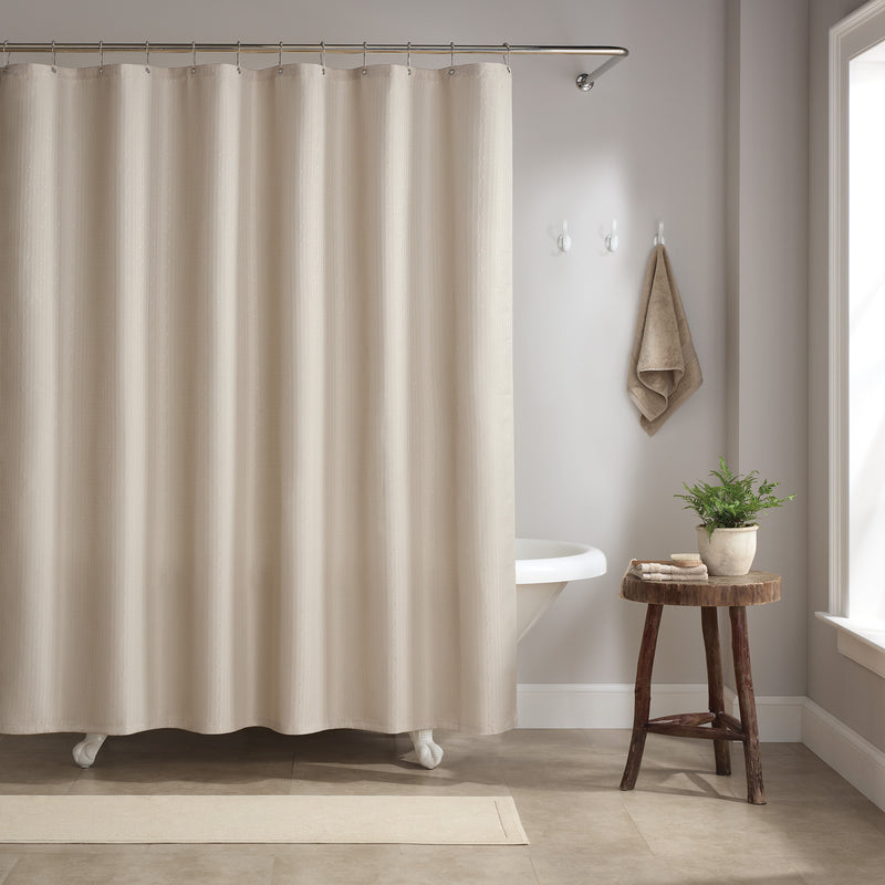 Host & Home Raindrop Stripe Textured Shower Curtain Set with 12 Metal Rolling Rings, Weighted Hem, Rust-Proof Grommets, Fine 100% Polyester Yarn, “Three Proof” Treatment Repels Water, Stains, & Oil