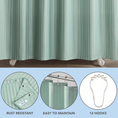 Host & Home Damask Shower Curtain Set with 12 Metal Rolling Rings, Weighted Hem, Rust-Proof Grommets, Fine 100% Polyester Yarn, “Three Proof” Treatment Repels Water, Stains & Oil