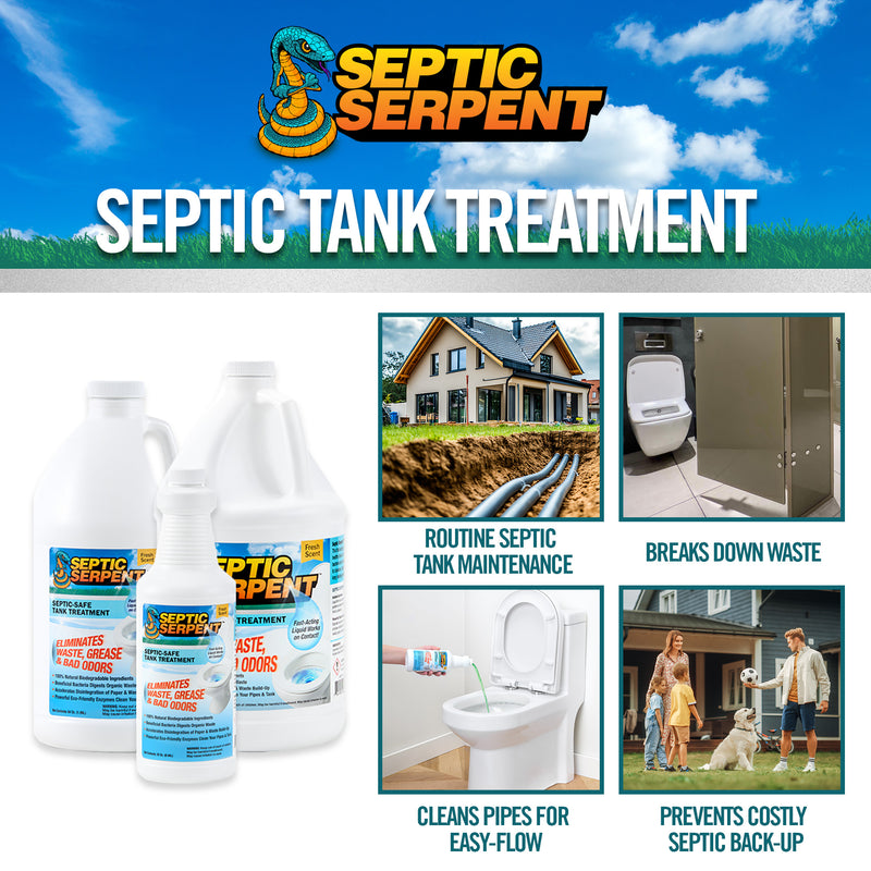 Septic Serpent™ Tank Treatment Fast-Acting Eco-Friendly Liquid Septic Tank Treatment Breaks Down Waste with High-Potency Enzymes & Beneficial Bacteria, All-Natural Protection for Septic Tanks