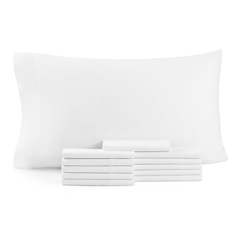 Lulworth Soft White Pillowcases (Pack of 12), 180 Thread Count, Standard Size, Cotton Poly Blend