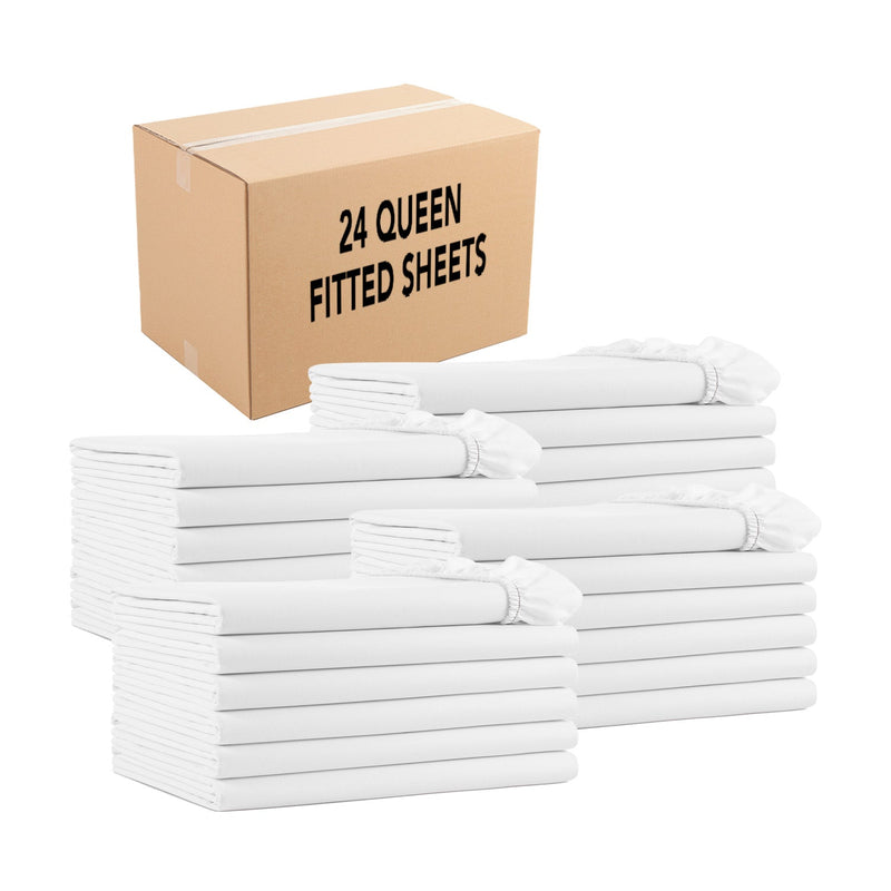 Host & Home Cotton Sateen Fitted Sheets, White, Fitted 15” Deep Pocket, Color-Coded Hem - Size Options - Twin, Twin XL, Full, Queen, King, 6 Pack or Case of 24