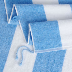 Tie & Dry Beach Towel 2-Pack, 30” x 70”, with Side Ties & Loops, 420GSM, Yarn-Dyed, RingSpun, 100% Cotton Terry, Wide Stripes in 5 Colors