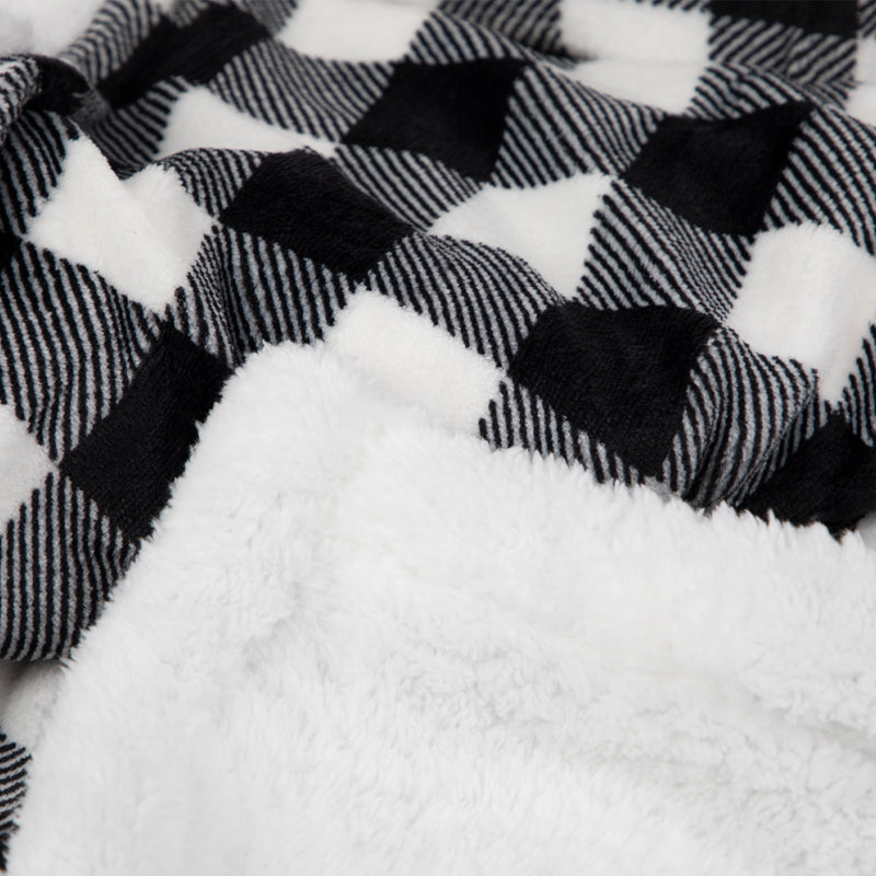 Oversized Soft Flannel/Sherpa Plaid Throw Blanket, (50 x 70, Black