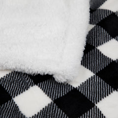 Oversized Soft Flannel/Sherpa Plaid Throw Blanket, (50 x 70, Black/White)