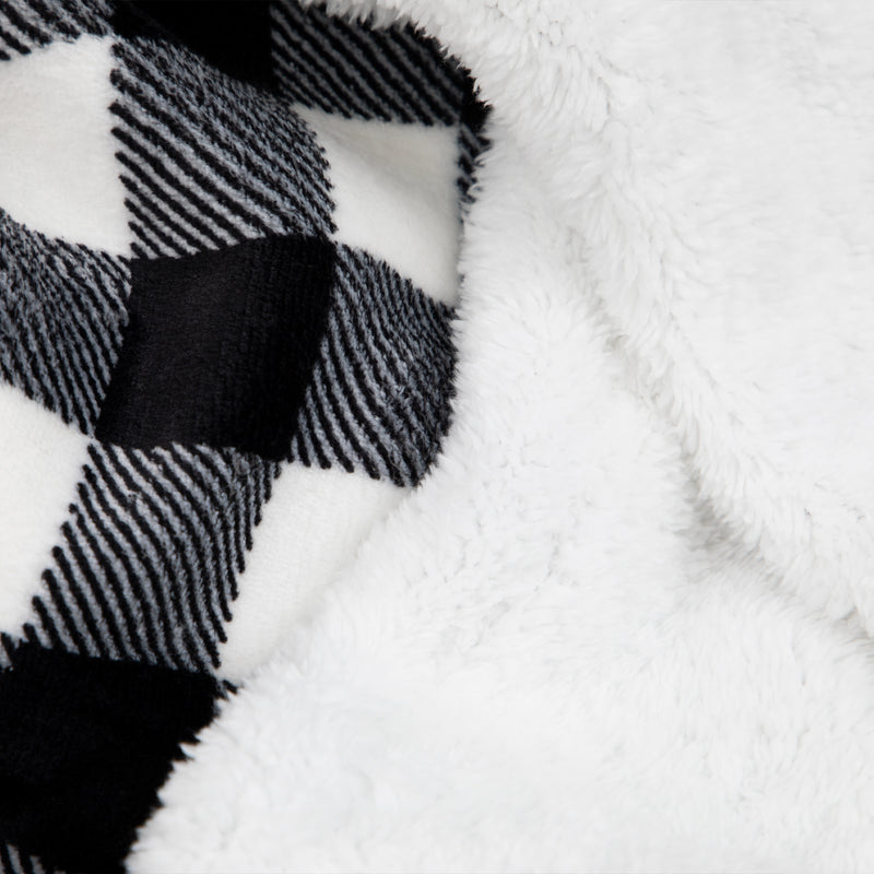 Oversized Soft Flannel/Sherpa Plaid Throw Blanket, (50 x 70, Black/White)