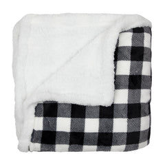 Oversized Soft Flannel/Sherpa Plaid Throw Blanket, (50 x 70, Black/White)