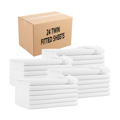 Lulworth Fitted Bed Sheets (Bulk Case of 24), 180 Thread Ct. Cotton Poly Blend, Size Options