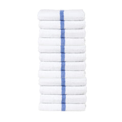 Pool Towels, Cotton, 22x24 in., White with Blue Center Stripe, Buy a 12-Pack or Buy a Case of 48