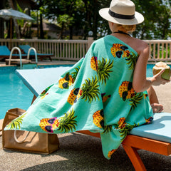 Printed Velour Beach Towel - 30 x 60 - Pineapple Design, Buy One or a Bulk Case of 24