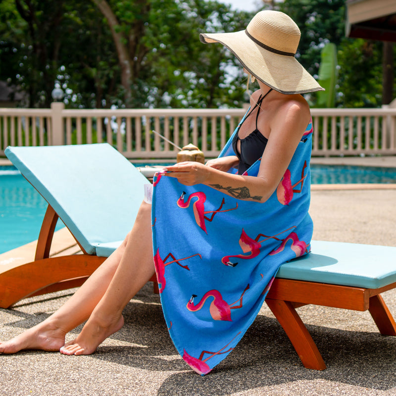Printed Velour Beach Towel - 30 x 60 - Flamingo Design, Buy One or a Bulk Case of 24