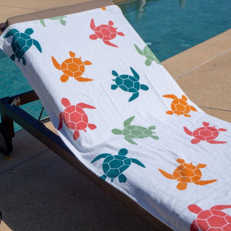 Printed Velour Beach Towel - 30 x 60 - Turtles Design, Buy One or a Bulk Case of 24
