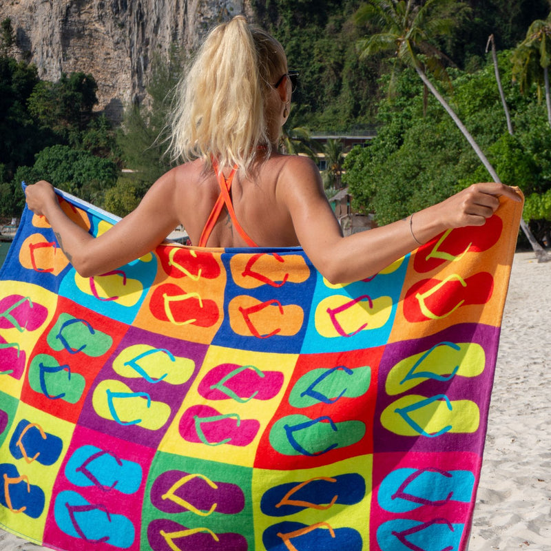 Printed Velour Beach Towel Flip Flops Design, 30x60in. Buy one or a Case of 24