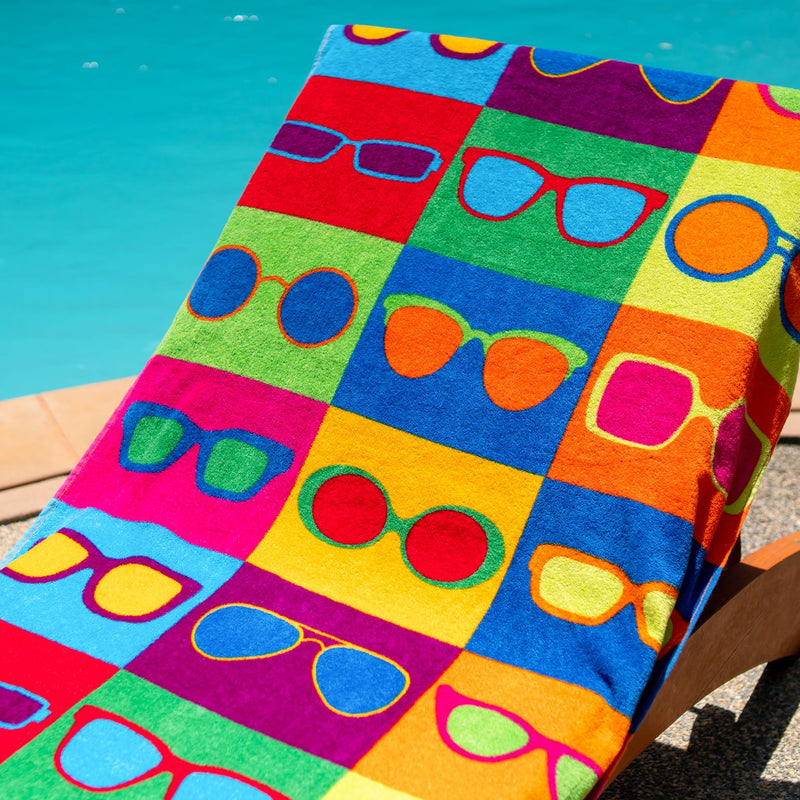 Printed Velour Beach Towel Sunglasses Design 30x60in. Buy One or a Case of 24