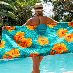 Printed Velour Beach Towel - 30 x 60 - Flowers Design, Buy One or a Bulk Case of 24