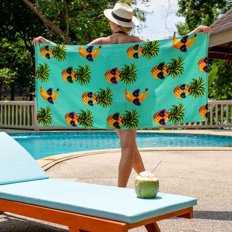 Printed Velour Beach Towel - 30 x 60 - Pineapple Design, Buy One or a Bulk Case of 24