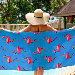 Printed Velour Beach Towel - 30 x 60 - Flamingo Design, Buy One or a Bulk Case of 24