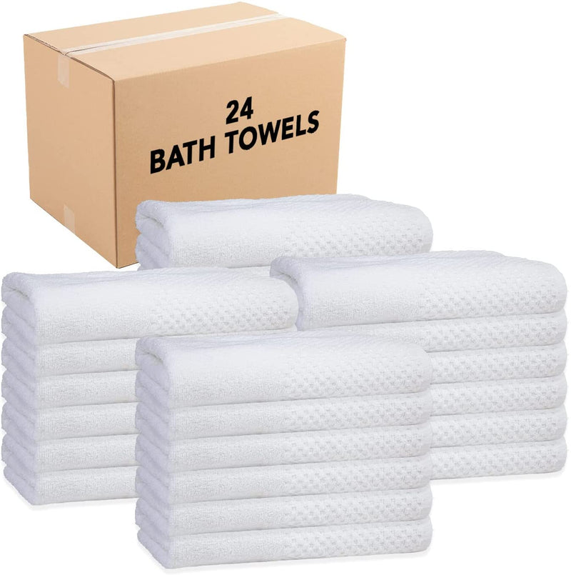Eclipse Irregular Bath Towels (24"x50", Bulk Case Pack of 24, White) Perfect for Home, Bathroom, Hotel, Spa, Resort