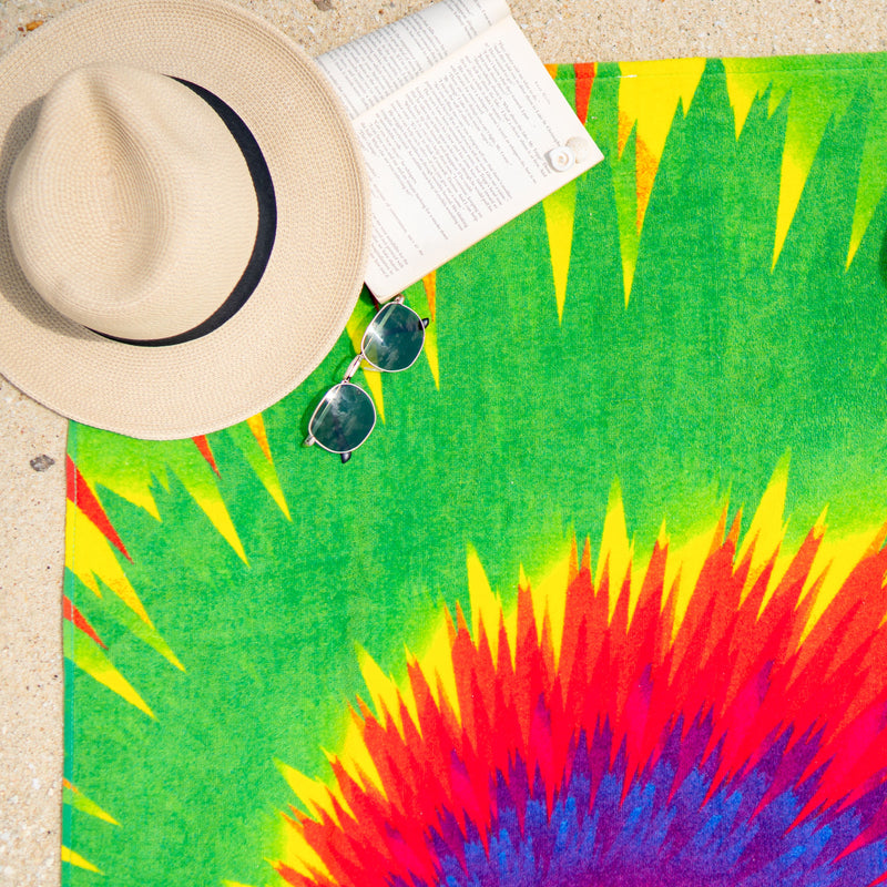 Printed Velour Beach Towel - 30 x 60 - Tie Dye Design, Buy One or a Bulk Case of 24