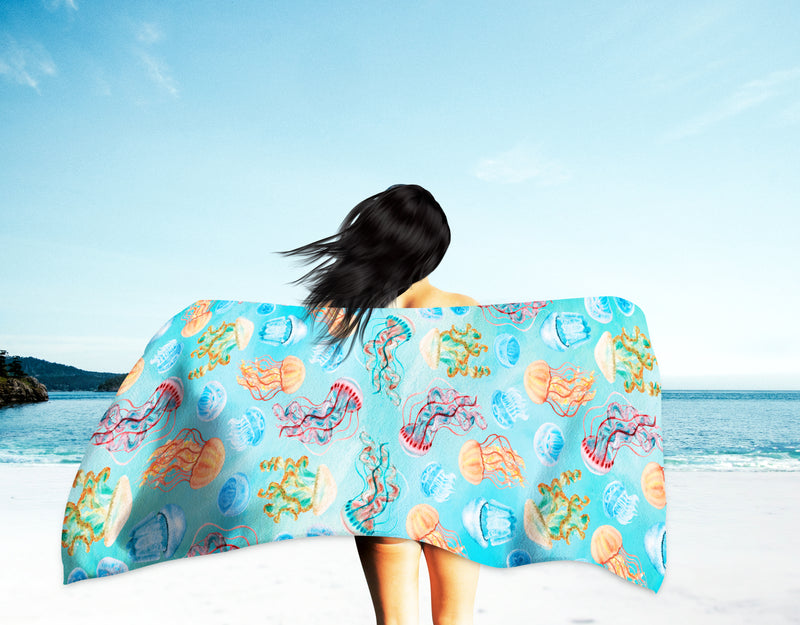 Printed Velour Beach Towel Jellyfish Design 30x60in. Buy One or a Case of 24