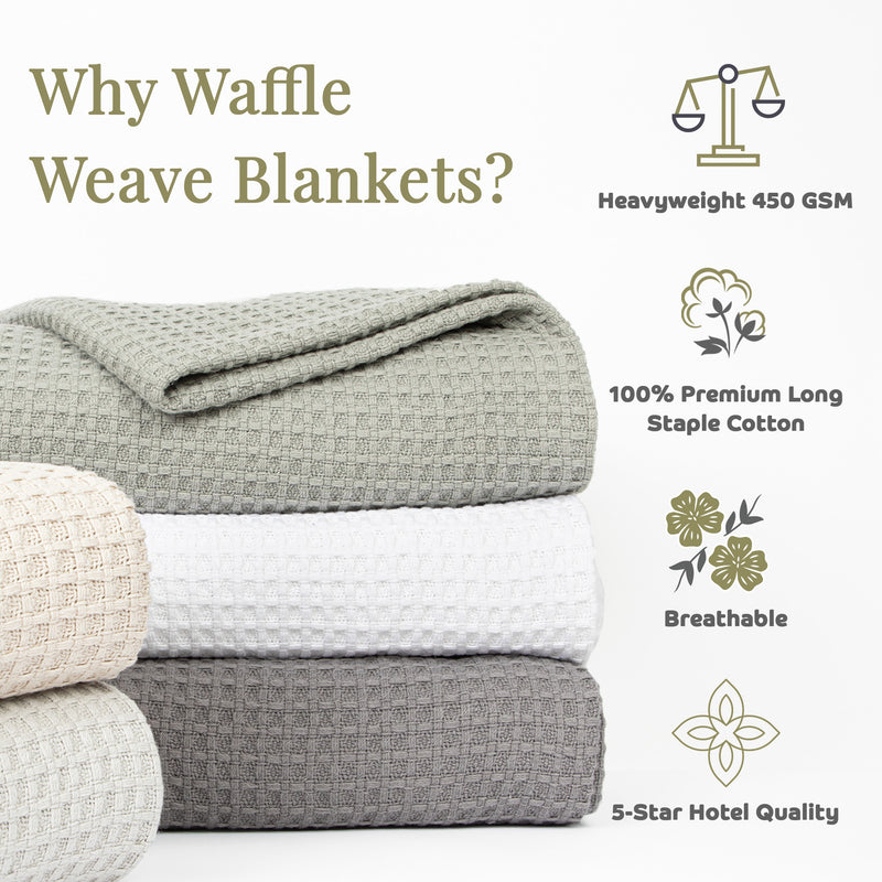 Aston and Arden Luxury Waffle Weave Cotton Bed Blankets, Bed Size Options, Warm Blanket for Bedrooms, Livingrooms, and Travel