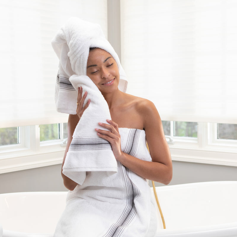 Aston & Arden Turkish Striped 2-Piece Bath Towels - 60x30 - Pewter