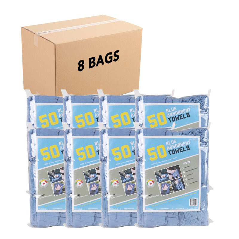 Bag of 50 Cotton Blue Huck Towels 14 x 24, Multi-Purpose Cleaning Towels