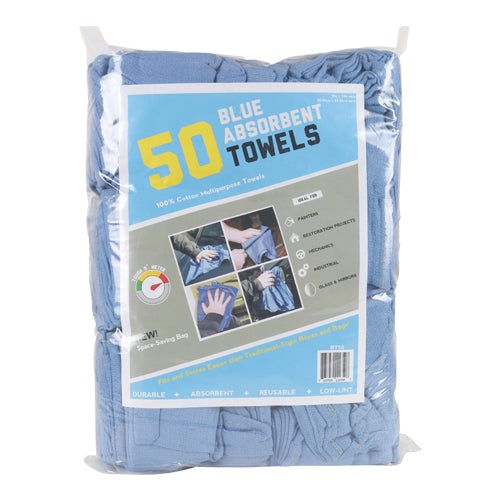 Case of 8 Bags of 50 Cotton Blue Huck Towels Each: 14 x 24, Multi-Purpose Cleaning Towels