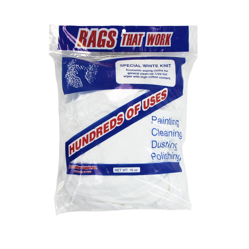 White Knit T-Shirt Cleaning Rags - 1LB Bag, Size Options, Bulk Available