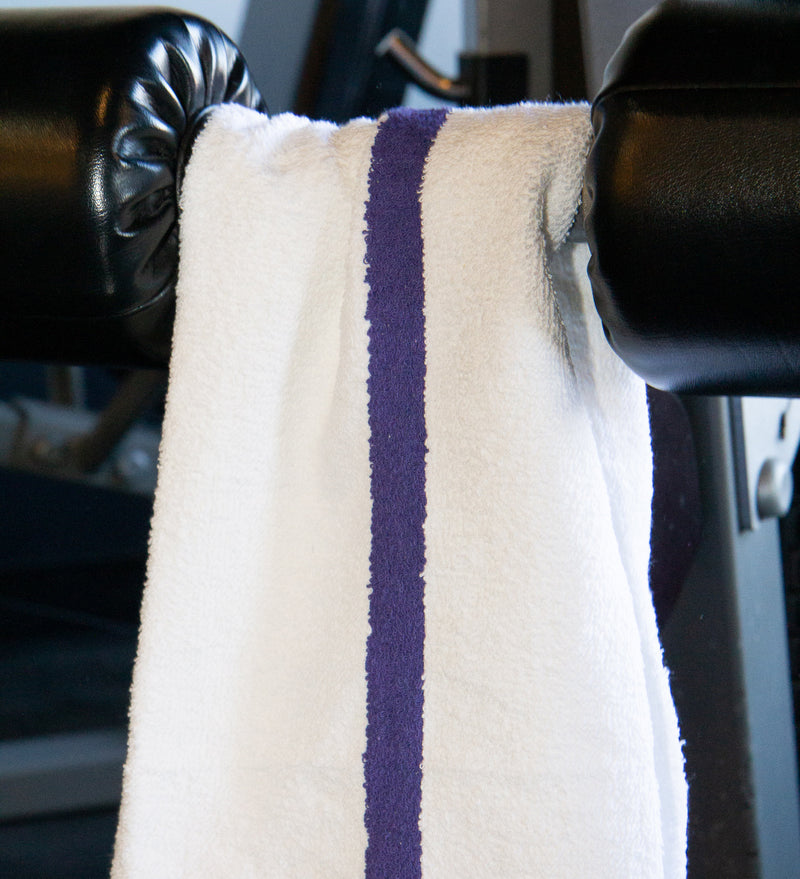 Power Gym Bath Towels White, Color Stripe, Cotton, 22x44 in., Buy a Set of 6 or Case of 60
