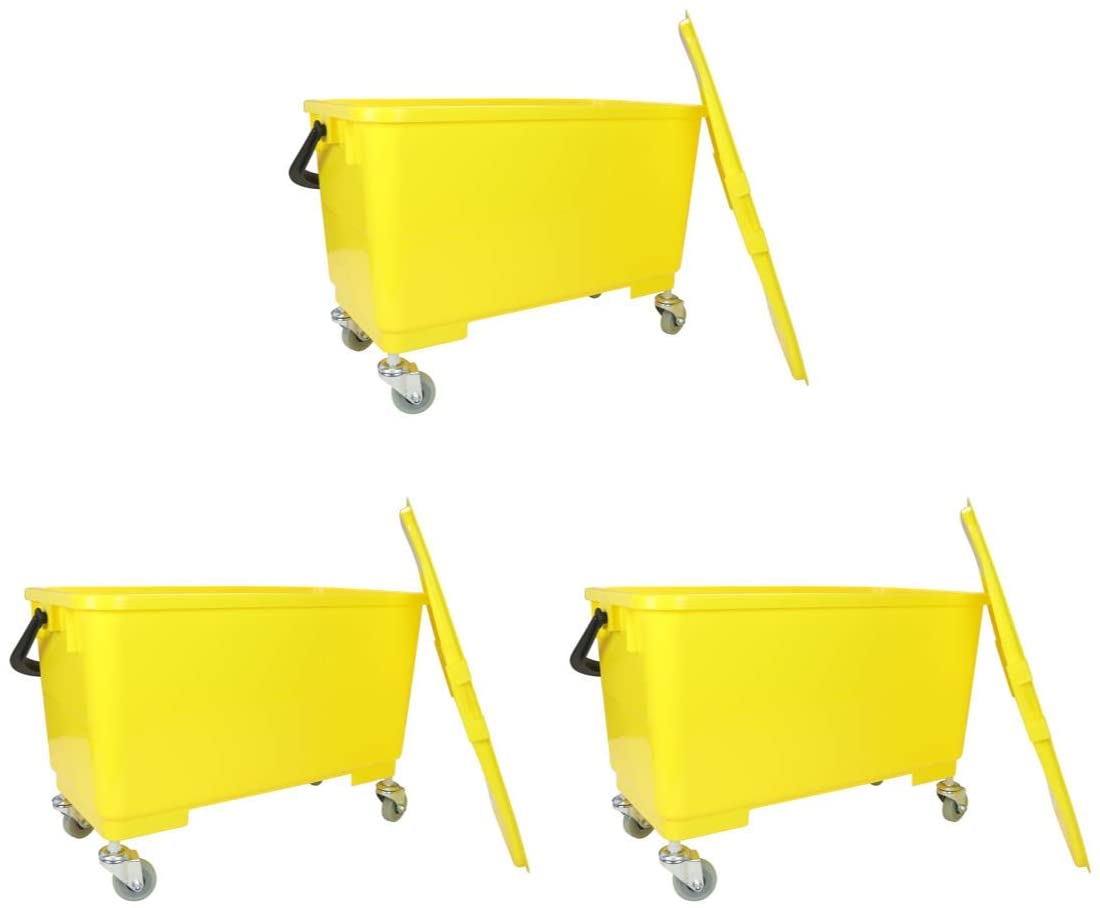 Monarch Brands Flat Mop Bucket - 6 Gallons with Ergonomic Handle, Lid, Sieve and Wheels, Yellow