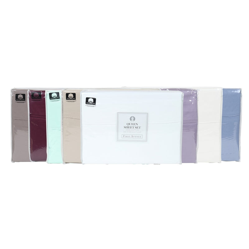 First Avenue 300 Thread Count Sheet Sets, Set: One Flat Sheet, One Fitted Sheet, and Two Pillowcases, Cotton, Size & Color Options