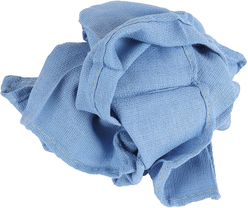 Case of 8 Bags of 50 Cotton Blue Huck Towels Each: 14 x 24, Multi-Purpose Cleaning Towels